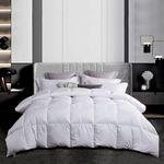 MARTHA STEWART 300 Thread Count Premium 600 Fill Power Fluffy White Down Feather Comforter - All Season Warmth White Duvet Insert with Corner Loops King Size Made in USA - 106" x 90"