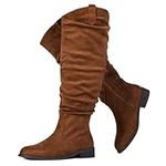 RF ROOM OF FASHION Women's Wide Calf Wide Width Western Knee High Low Heel Boots, Chestunt Su, 8 Wide