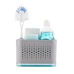 Minky Slimline Sink Tidy, Sink Caddy with Removable Drip Tray, Kitchen Storage Organiser, Brush and Sponge Holder for Kitchen Sink, Cleaning Kitchen Sink Organiser, Made in The UK (Light Grey)