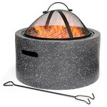 VonHaus Fire Pit – 2 in 1 Firepit with BBQ Cooking Grill for Outdoor, Garden, Patio – MgO Material, Stone Effect Finish, Fire Poker & Mesh Cover Included, Carry Handles – Use Wood or Charcoal to Fuel