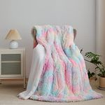 Wajade Rainbow Throw Blanket Faux Fur Bed Throw Super Soft Warm Large Blanket for Bed Sofa Car (130x160cm)