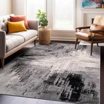 Rugshop Basel Contemporary Abstract Art Stain Resistant Soft Area Rug 7'10" x 10' Black