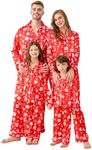 LYSTAO Satin Family Christmas Pajamas Set, Silk Button Down Holiday Sleepwear, Long Sleeve Matching PJs for Couples Men Women Christmas Eve Slumber Party Jammies(Red Snowflake & Reindeer)