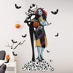 Mfault Halloween Nigh.tmare BEF.ore Christmas Wall Decals Stickers, Jack Skellington Sally Skull Bat Spooky Decorations Bedroom Art, Holiday Party Supplies Living Room Home Kitchen Decor