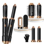 6 in 1 Blow Dryer Brush, Curling Wand Hair Air Styling Tools Set, Ionic Hair Dryer with Massage Hot Air Brush,Round Hair Dryer Brush, Thermal Brush,Hair Straightener,Left&Right Rotating Curling Wand