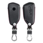 kwmobile Key Cover Compatible with VW Golf 8 3 Button Car Key - Real Leather Car Key Fob Protector - Black/Red