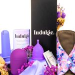 Indulge 5 PCS Reusable Menstrual Cup Set – Silicone Period Cup, Microwave Steriliser, Water Based Lube, Panty Liners, Eco-Friendly Alternative to Tampons & Sanitary Towels, Medium, Pack of 1, Purple