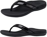 Everhealth Women's Orthotic Flip Flops Arch Support Sandals, Supportive Walking Toe-Post Sandals, Comfort Arch Flip-Flop Sandal for Plantar Fasciitis Flat Feet Heel Pain Relief,Black UK5