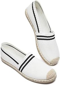 BABUDOG Womens Espadrilles Breathable Flats Shoes Mesh Slip on Loafers Soft White Flats, White, 10