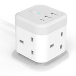 Cube Extension Lead with USB Slots, 4 Way Multi Plug with 2 USB A and 1 USB C Ports, UK Power Strip Surge Protected Extension Tower with Switch and 1.5M Cable Cord for Home, Kitchen, Office