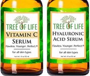 Tree of Life Beauty Facial Skin Care Set, Brightening, Firming, Hydrating, Dry Face, Dermatologist Tested - Vitamin C and Hyaluronic Acid Facial Serum - Skin Care Kit, 2 count of 1 Fl Oz