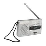 Portable Digital Radio, AM FM Transistor Radio Built in 5W Speakers, Pocket Radio with Earphone Jack for Home Outdoor, Silver Gray