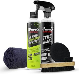Wavex Tyre Polish and Cleaner Includes Tyre Polish 350ml, Tyre and Wheel Cleaner 350ml, Cleaning Brush, Microfiber Cloth and Foam Applicator