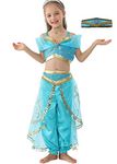 Lito Angels Arabian Princess Jasmine Fancy Dress Up Costume with Headband for Kids Girls Belly Dance Party Outfit Age 4-5 Years, A