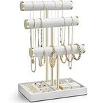 Vlando Jewellery Stand, 3 Tier Jewellery Oragniser with Jewellery Tray, Necklace Stand Bracelet Holder, Jewellery Holder for Bracelets Earrings Rings,White