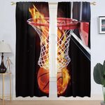 AAtter Basketball Window Curtains Boys Sports Mens Teen Black Kids Red Dark Orange Cool 3D Ball Flame Gamer Living Room Bedroom Window Drapes Treatment Fabric 1 Pair Home Decor, 42" W x 84" L, Modern