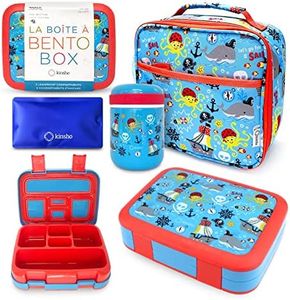 Bento Box, Lunch Bag, Thermos Food Jar Set for Kids Boys,5 Compartment Lunch-box with Ice Pack and Utensil, Blue Pirates