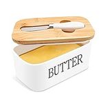 Butter Dish with Lid Knife Ceramic - Butter Dishes for Kitchen Storage Container Keeper Large Holder Porcelain Airtight Silicone Sealing FULUDM, (650 ML) White