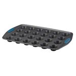 Rachael Ray 47961 24-Cup Oven Lovin’ Mini Muffin Pan Steel, Gray with Marine Blue Grips