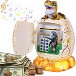 Kids Piggy Bank,Refasy Money Bank Dinosaur Money Saving Box for Boys Girls Age 8-12 Password ATM Bank Electronic Coin Bank Kids Safe for Children with Music Gifts Toys for Birthday Christmas White