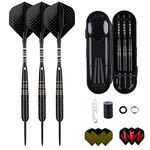 sanfeng Professional 3 Pack 23 Grams Steel Tip Darts Set With Brass Barrel, Black Aluminum Shafts 9pcs Standard Flights + 50pcs Rubber O-Rings + 12pcs Spring Rings + 1pcs Dart Sharpener Tool