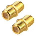 TAAPSEE 2 Pack Coaxial Cable Connector, RG6 Coax Cable Extender F-Type Gold Plated Adapter Female to Female for TV Cables, Satellite Receiver, VCR and Cable Modem (GOLD, 2)