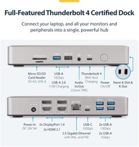 StarTech Thunderbolt 4 Dock – Dual 4K, 16-Port, 100W Charging, HDMI/DP
