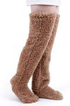 Over Knee High Fuzzy Socks Plush Slipper Stockings Furry Long Leg Warmers Winter Home Sleeping Socks (brown)