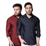 GRECIILOOKS Men's Printed Regular Fit Shirt (GL-MS-6019&MS-6022_Blue&Maroon XL)