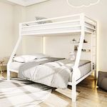 ikalido Metal Bunk Bed For Junior, Twin Over Full Size Beds With Sturdy Guard Rail & Removable Ladder, Space-Saving/Noise Free/Matte White