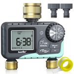 RAINPOINT Irrigation Computer 2 Outputs with Brass Inlet and Outlet Rain Delay Manual Automatic Watering Timer Programmable Tap Timer for Garden