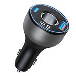 [4 in 1] USB C Car Charger Adapter, 142W [PD30W&QC3.0] 12V/24V Cigarette Lighter Adapter USB Socket Splitter, 2 Port Fast Charging Car USB Charger with LED Voltmeter for iPhone 16/ Samsung S24/iPad