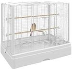 PawHut 22" Bird Cage for Budgie, Finches, Canaries, Love Birds, Large Parrot Cage with Wooden Stands, Slide-Out Tray, Handle, Food Containers, White