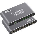 HDMI Splitter 1 in 4 Out, 4K HDMI Splitters for Dual Monitors Supports 3D Full HD 1080P Aluminum HDMI Spliter HDMI Adapter Compatible for PS4 Fire Stick HDTV(1 Source to 4 Displays) Silver