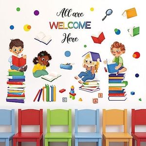 wondever Pegatinas de Pared Lectura Niños Adhesivos Pared Decorativos Libro Inspiración Frases Vinilos Pared para Habitación Infantiles Niños Guardería Aula