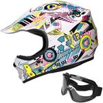 JAGASOL DOT Youth Teenager Motocross Offroad Street Dirt Bike Helmet BMX MX ATV Helmet with Goggles (Medium, White)