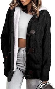 Sidefeel Women's Button Up Cardigan Hooded Sweater Coat Winter Outwear with Pockets Large Black