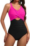 Hanna Nikole Women One Piece Swimsuits Tummy Control Slimming Twist Front Bathing Suits Swimming 1 Piece Swimwear Hot Pink XL