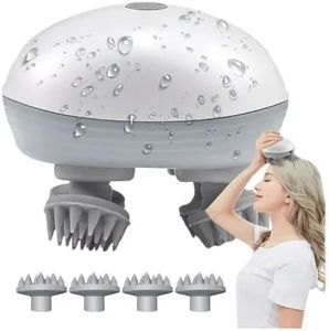 Portable Electric Scalp Massager - Rechargeable IPX7 Waterproof Heated Scalp Massager w/ 100 Kneading Nodes, 3 Speed Modes, 2 Massage Styles, 8 Claws for Scalp/Body Massage & Face Cleaning (Silver）