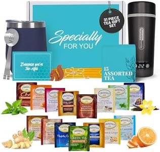 Modern Elegance Tea Set with Portable Kettle – 31-Piece Collection Featuring an Insulated Mug, Decaf Teas, Honey Sticks & Accessories (Decaffeinated)