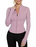 LUYAA Workout Jacket for Women Full Zip Cropped Track Jacket Slim Fit BBL Jacket Pink M