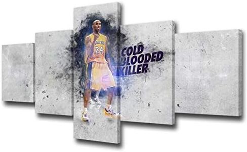 Framed Basketball Player Canvas Poster Wall Art 5 Panel Kobe Bryant Paintings HD Prints NBA Sports Los Angeles Lakers Pictures Artwork for Living Room Modern Home Decorations Ready to Hang 50''Wx24''H