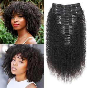 Kinky Curly Extensiones de Clip de Pelo Natural.16 piezas 240g.Extensiones de cabello humano invisibles Clip in.Negro natural Clip ins para mujeres negras.10+12 Inch.36 Clips.