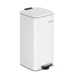 SONGMICS Trash Can, 8-Gallon (30 L) Trash Bin, Stainless Steel Kitchen Garbage Can, with Inner Bucket, Soft Close and Stays Open, Cloud White ULTB593W01