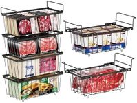 iSPECLE 6 Pack Freezer Baskets - 4 Pack Stackable Freezer Organizer Bins and 2 Pack Hanging Deep Freezer Organizer for 7 Cu.Ft Chest Freezer Add Space, Easily Sort and Get Food with Handle, Black