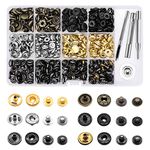 120 Sets Snap Fasteners Kit, 12.5mm Metal Snap Buttons Press Studs with 4 Pieces Fixing Tools, 6 Color Clothing Snaps Kit for Thin Leather, Jacket, Jeans Wear, Bracelet, Bags