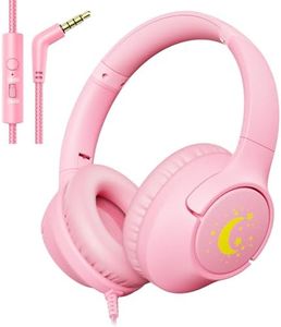 Wired Headphones for Kids, 85/94dB Volume Limit Pink Headphones Wired for Girls with Microphone, Over Ear 3.5mm Jack Headset Corded Headphones for Tablet Kindle Chromebook Phones Airplane Travel, Pink