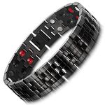 RainSo Mens Magnetic Bracelets Black Titanium Stainless Steel Double Row 3500 Gauss with Gift Box Adjustable (4 Elements)