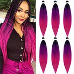 UPruyo Colored Purple Pink Ombre Braiding Hair Extensions for Braids Kanekalon Prestretched Pre Stretched Braiding Hair Ombre Fake Synthetic Hair for Braiding ​(24 In 6 Packs)