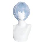 PRIOUTZ Womens Rei Ayanami Cosplay Wig Short Blue Halloween Adults Hair with Bangs Wig Cap